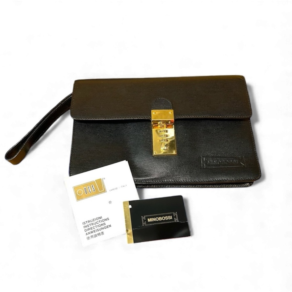 Minobossi Black leather combination lock clutch bag New!